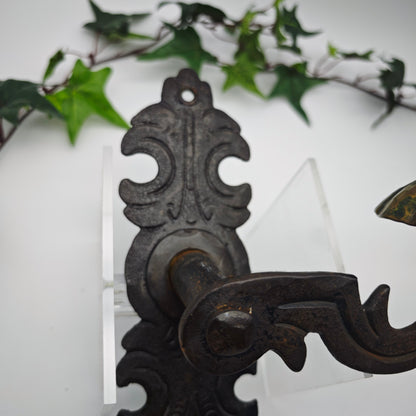 Poignée de porte antique, ensemble de poignées de porte, porte d'entrée, longue plaque, fer forgé, matériaux de construction antiques, période wilhelminienne, Biedermeier