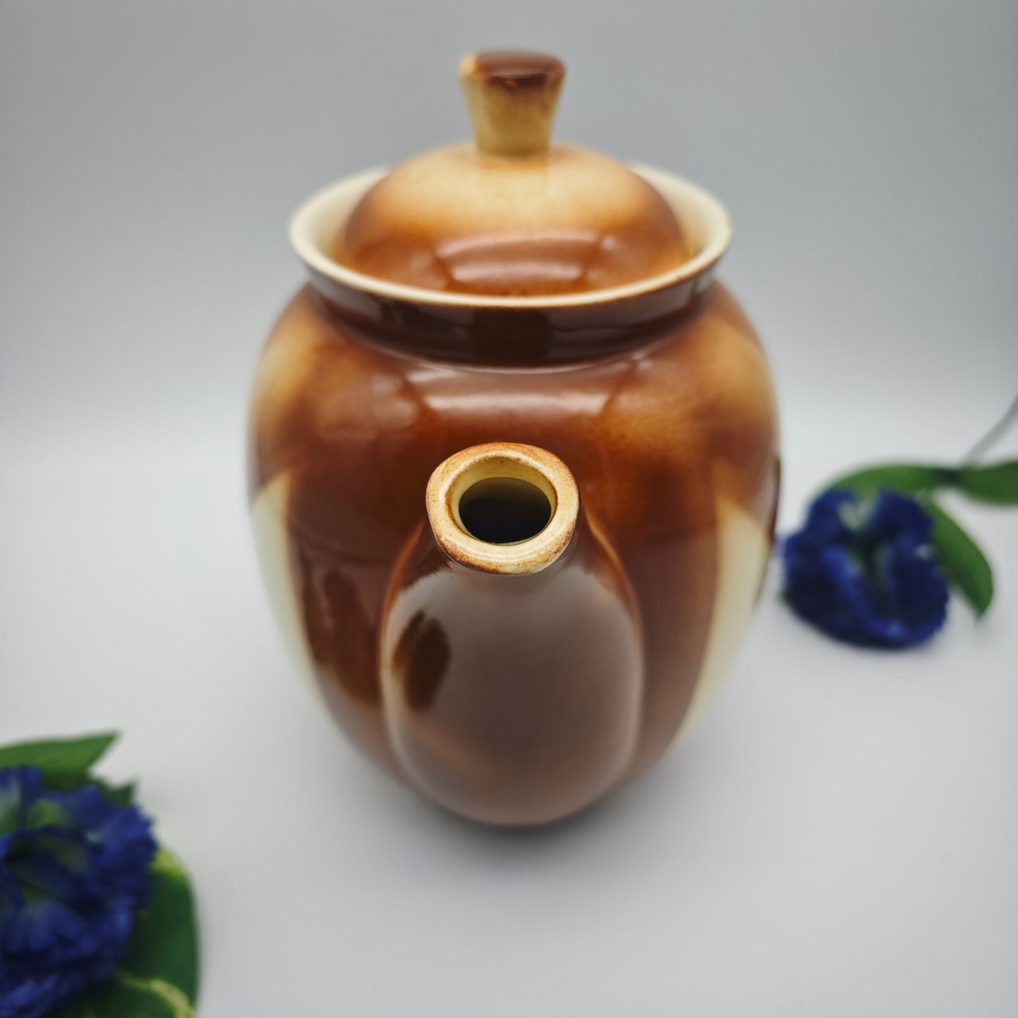 Teekanne Spritzdekor 2l Porta Keramikwerke Josef Brauers Art Deco Keramik braun weiß rotbraun antik 1930er