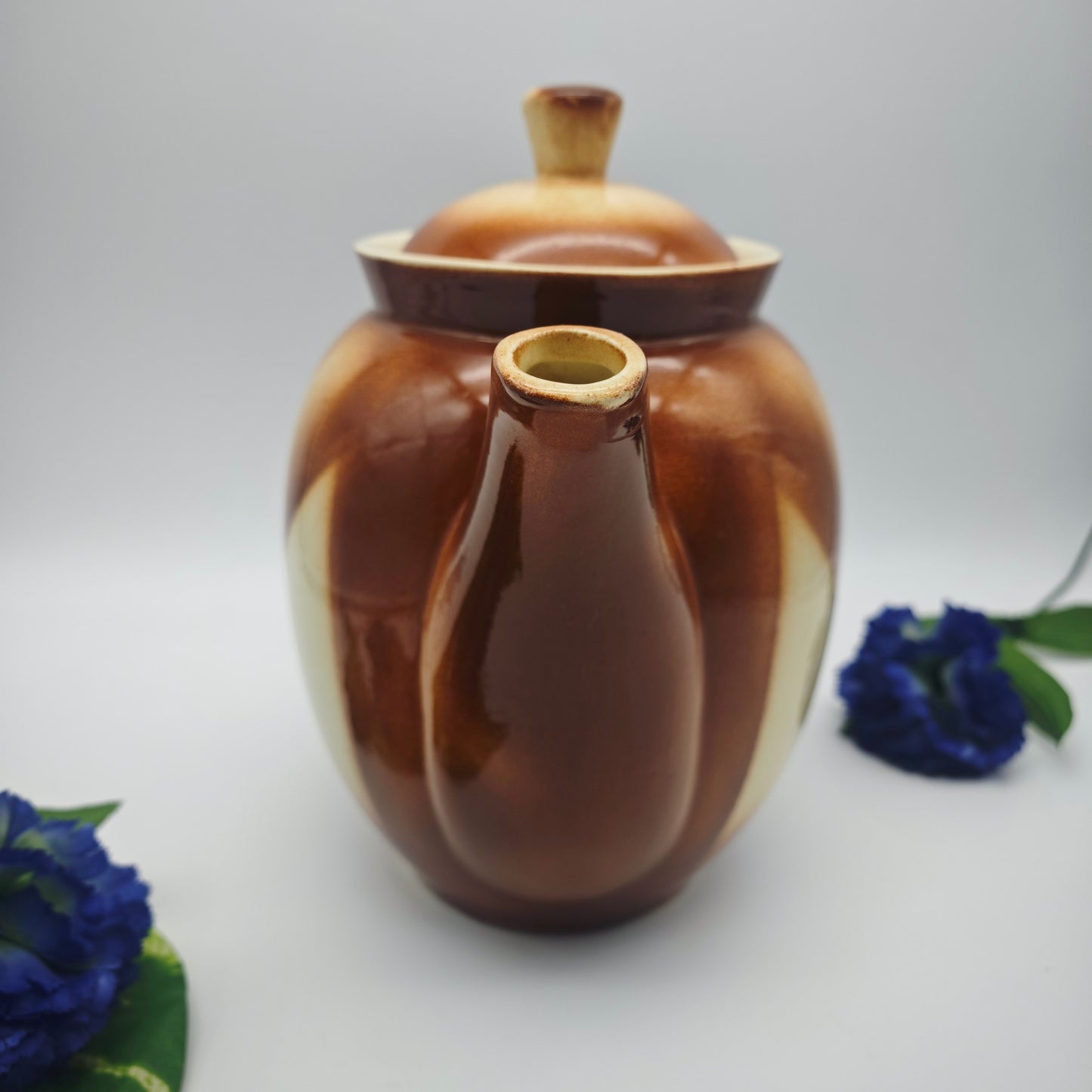 Teekanne Spritzdekor 2l Porta Keramikwerke Josef Brauers Art Deco Keramik braun weiß rotbraun antik 1930er