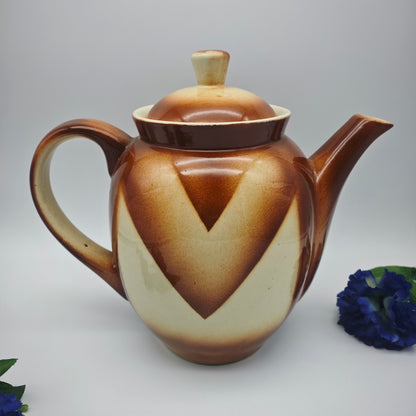 Teekanne Spritzdekor 2l Porta Keramikwerke Josef Brauers Art Deco Keramik braun weiß rotbraun antik 1930er