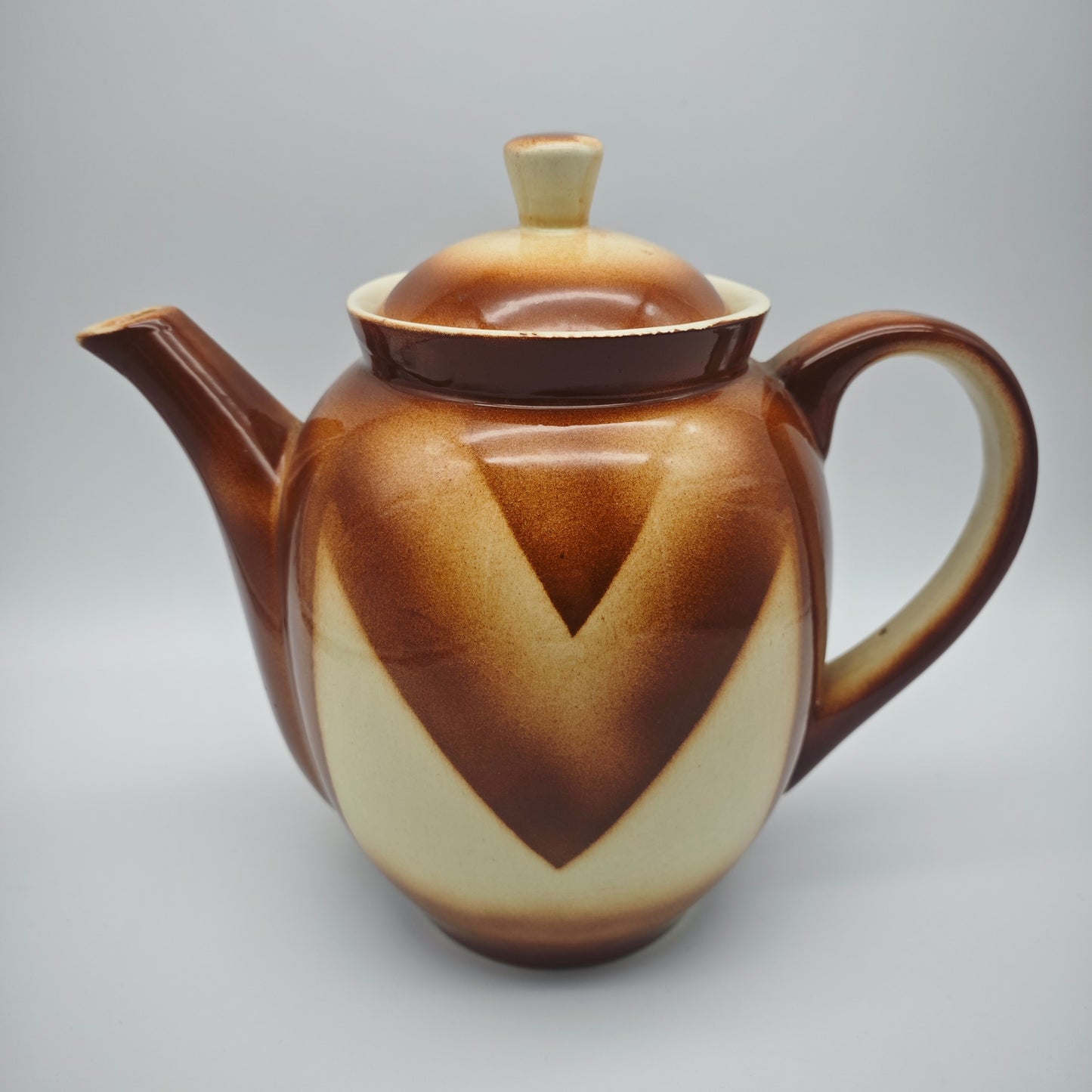 Teekanne Spritzdekor 2l Porta Keramikwerke Josef Brauers Art Deco Keramik braun weiß rotbraun antik 1930er