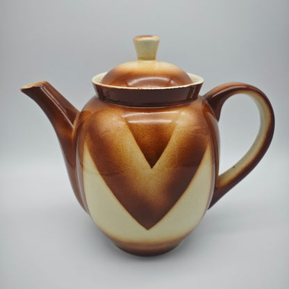 Teekanne Spritzdekor 2l Porta Keramikwerke Josef Brauers Art Deco Keramik braun weiß rotbraun antik 1930er