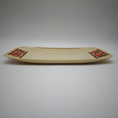 Servierplatte Kunststoff beige 70er Blumenmuster kalte Platte Retro Buffet Snacktablett Mid Century Deko 31 cm vintage