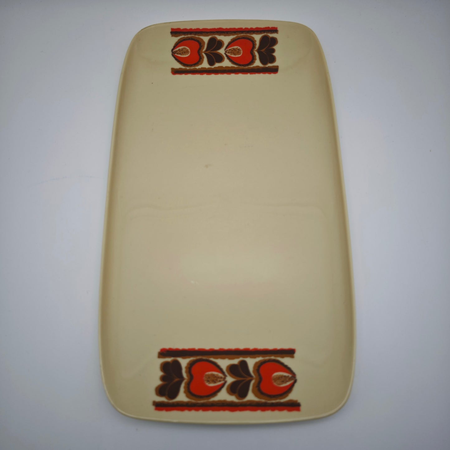 Servierplatte Kunststoff beige 70er Blumenmuster kalte Platte Retro Buffet Snacktablett Mid Century Deko 31 cm vintage