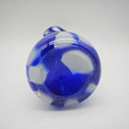 Murano Glasvase Vintage kobaltblau weiß Handarbeit mundgeblasen Opalglas geschwungene Öffnung 26 cm Blumenvase Mid Century
