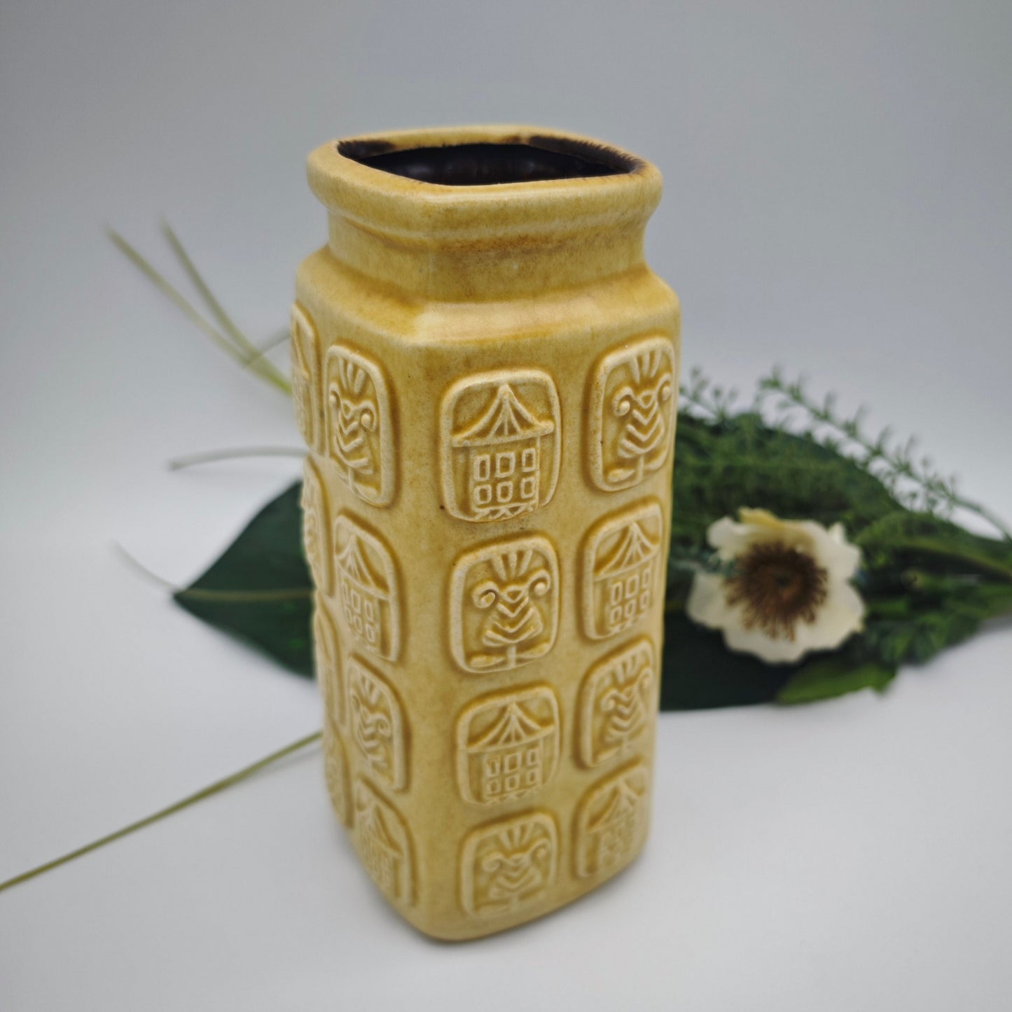 Bay Keramik Blumenvase beige Vintage WGP 937-17 Design Bodo Mans 60er Jahre Fat Lava Mid Century Modern West German Pottery Tiki Ethno