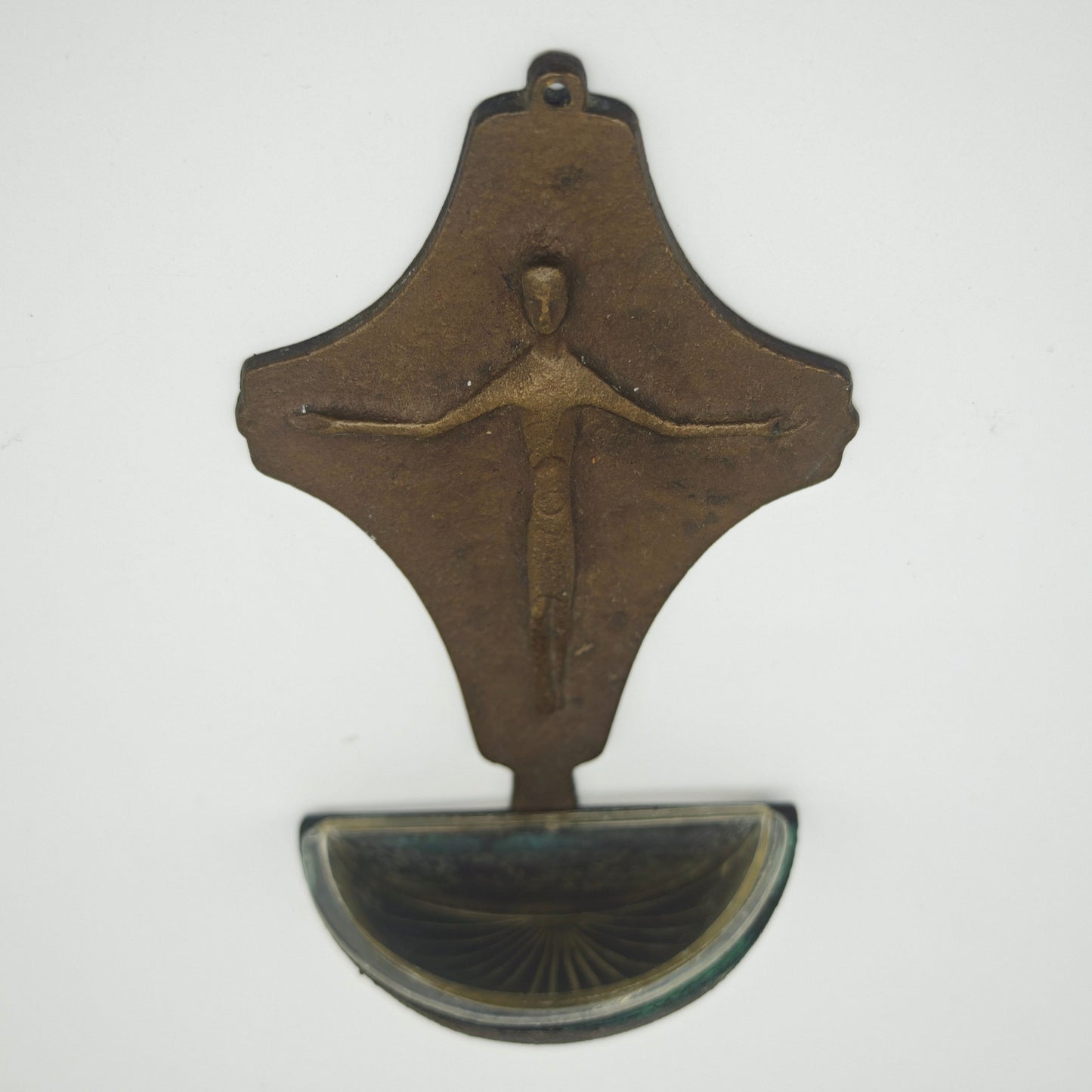 Holy Water Stoup Brass Mid Century Modern Vintage Cross Wall Mounted 15 cm Christian Decoration Crucifix with Bowl Wall Decoration