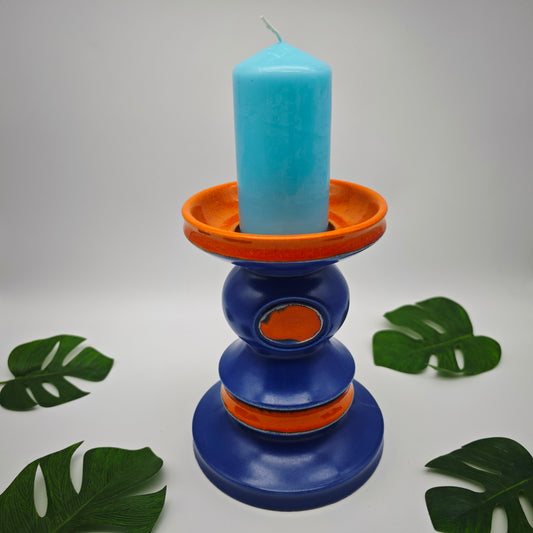 Kerzenhalter Keramik Blau Orange Fat Lava Mid Century 70er Jahre Retro Kerzenständer West German Pottery Boho Chic Pop Art Space Age Wohnaccessoire