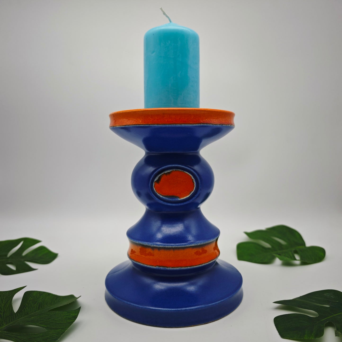 Kerzenhalter Keramik Blau Orange Fat Lava Mid Century 70er Jahre Retro Kerzenständer West German Pottery Boho Chic Pop Art Space Age Wohnaccessoire