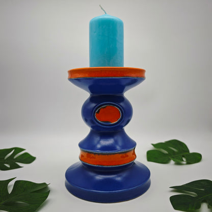 Kerzenhalter Keramik Blau Orange Fat Lava Mid Century 70er Jahre Retro Kerzenständer West German Pottery Boho Chic Pop Art Space Age Wohnaccessoire