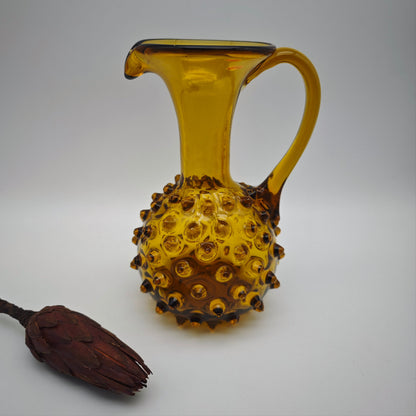 Vase Henkelvase Murano Glas Empoli Noppenglas bernstein-gelb Warzenglas midcentury mundgeblasen Handarbeit Muranoglas Krug