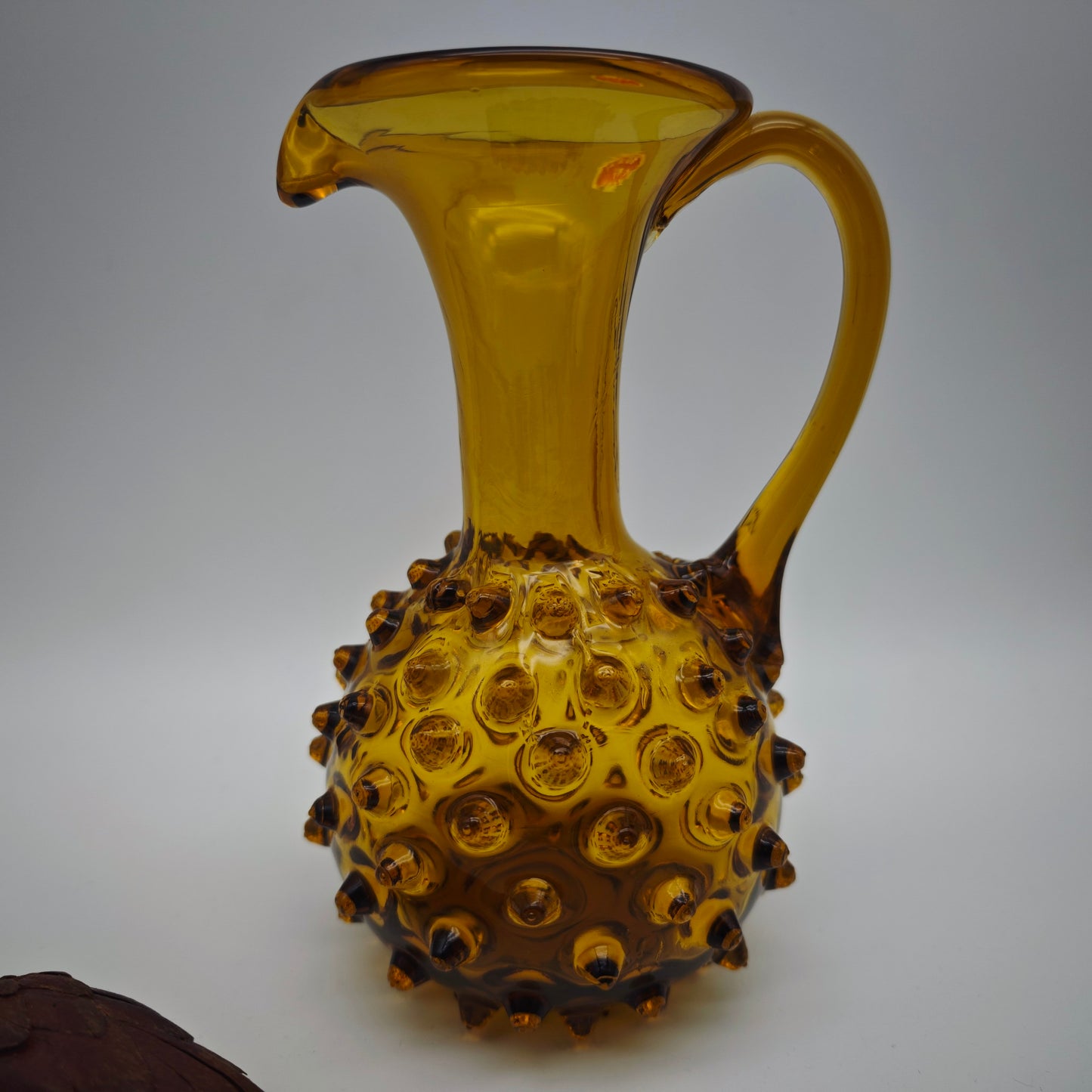 Vase Henkelvase Murano Glas Empoli Noppenglas bernstein-gelb Warzenglas midcentury mundgeblasen Handarbeit Muranoglas Krug