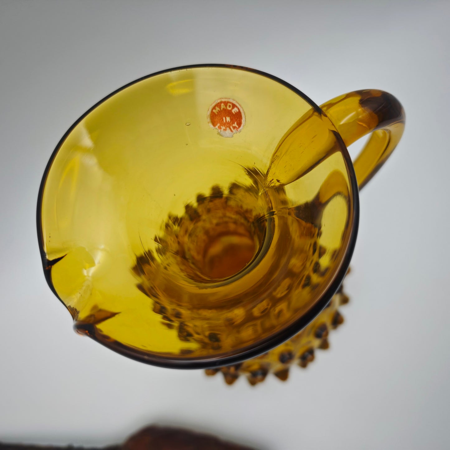 Vase Henkelvase Murano Glas Empoli Noppenglas bernstein-gelb Warzenglas midcentury mundgeblasen Handarbeit Muranoglas Krug