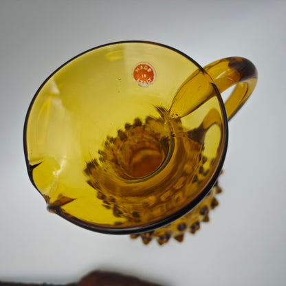 Vase Henkelvase Murano Glas Empoli Noppenglas bernstein-gelb Warzenglas midcentury mundgeblasen Handarbeit Muranoglas Krug