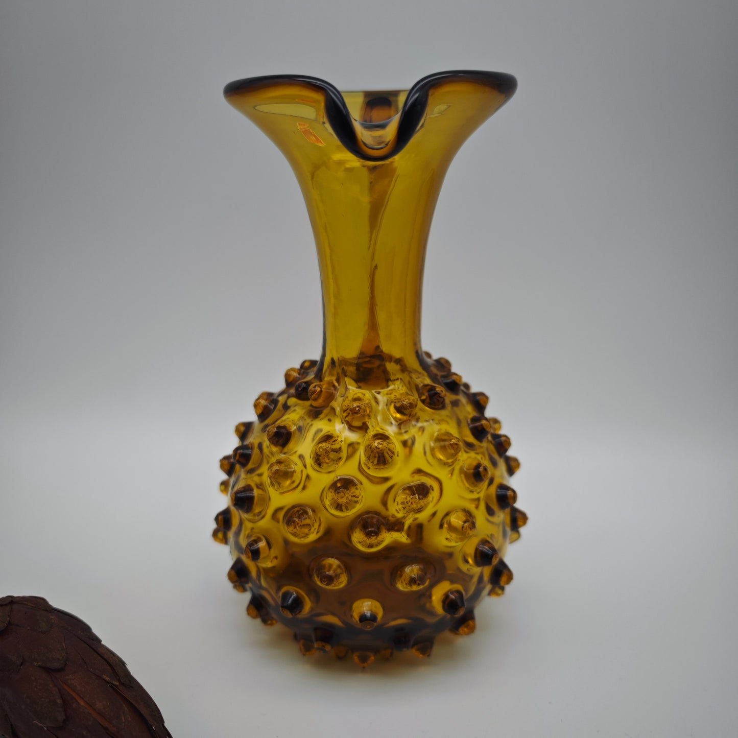 Vase Henkelvase Murano Glas Empoli Noppenglas bernstein-gelb Warzenglas midcentury mundgeblasen Handarbeit Muranoglas Krug