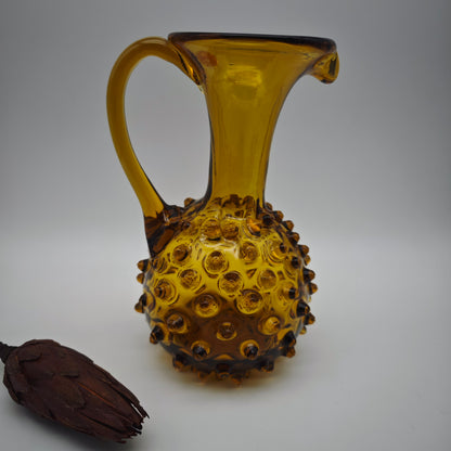 Vase Henkelvase Murano Glas Empoli Noppenglas bernstein-gelb Warzenglas midcentury mundgeblasen Handarbeit Muranoglas Krug