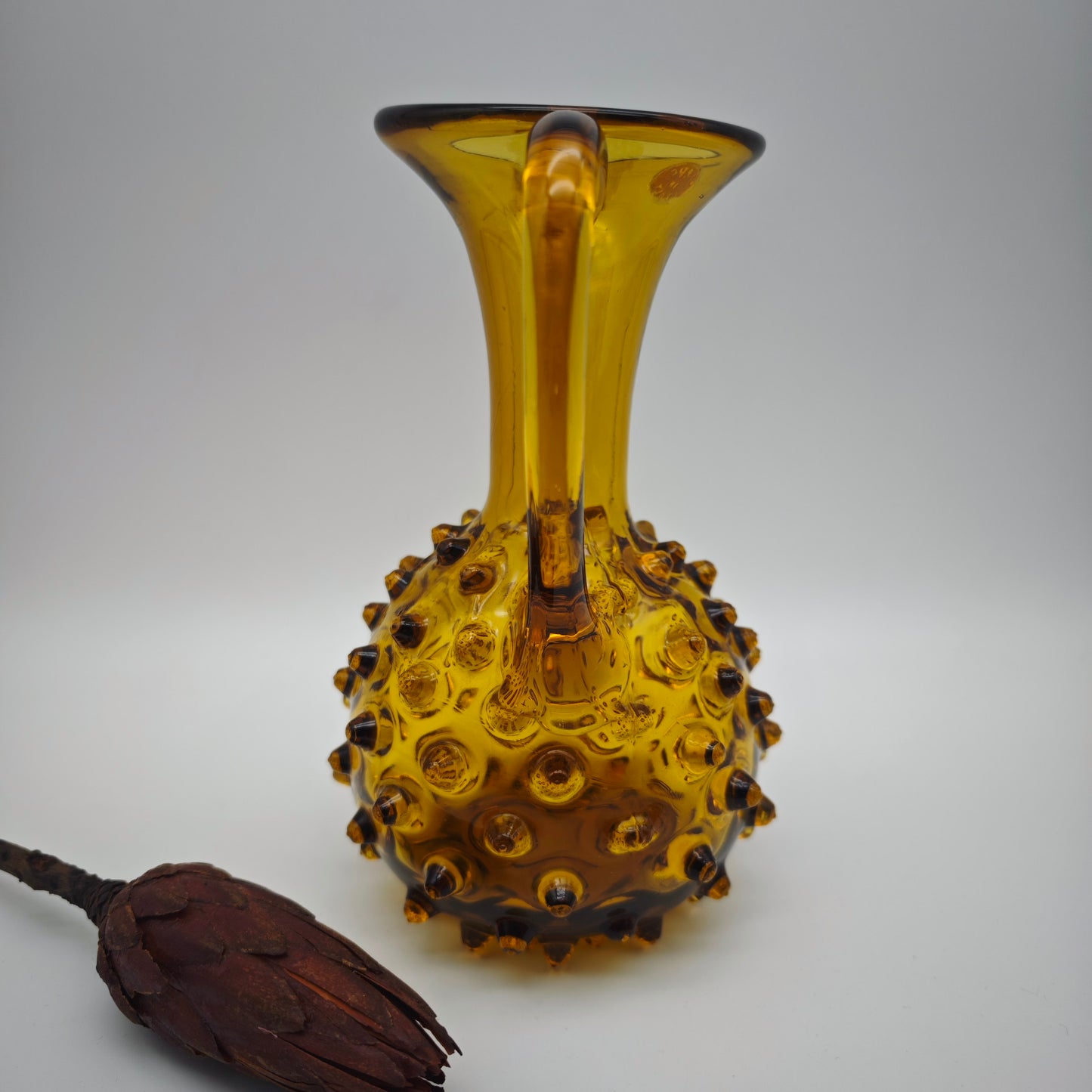 Vase Henkelvase Murano Glas Empoli Noppenglas bernstein-gelb Warzenglas midcentury mundgeblasen Handarbeit Muranoglas Krug