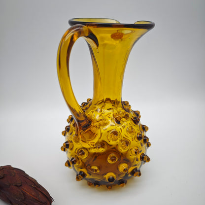 Vase Henkelvase Murano Glas Empoli Noppenglas bernstein-gelb Warzenglas midcentury mundgeblasen Handarbeit Muranoglas Krug