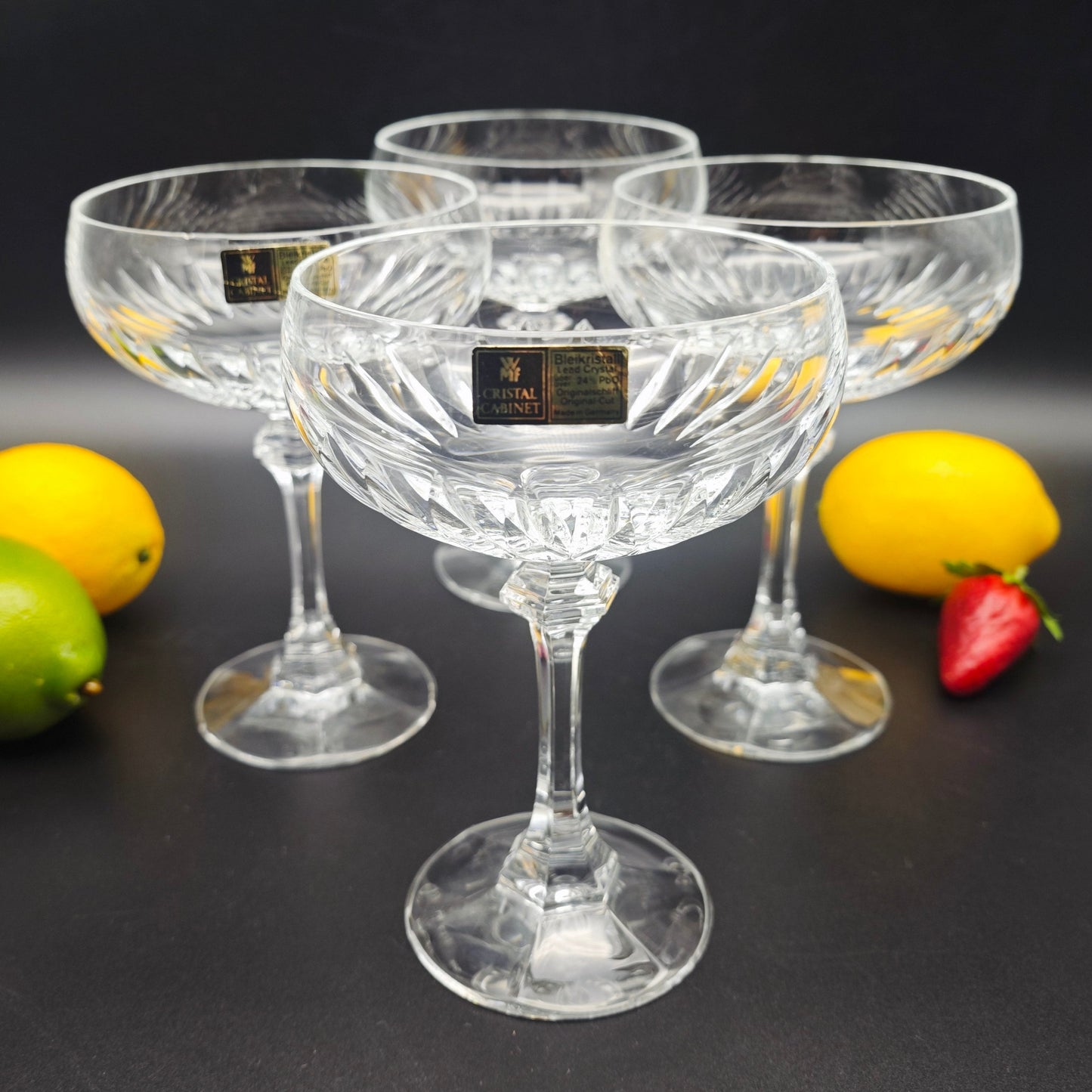 4x WMF Cristal Cabinet Sektschale Sektglas Bleikristall Kristallglas geschliffen