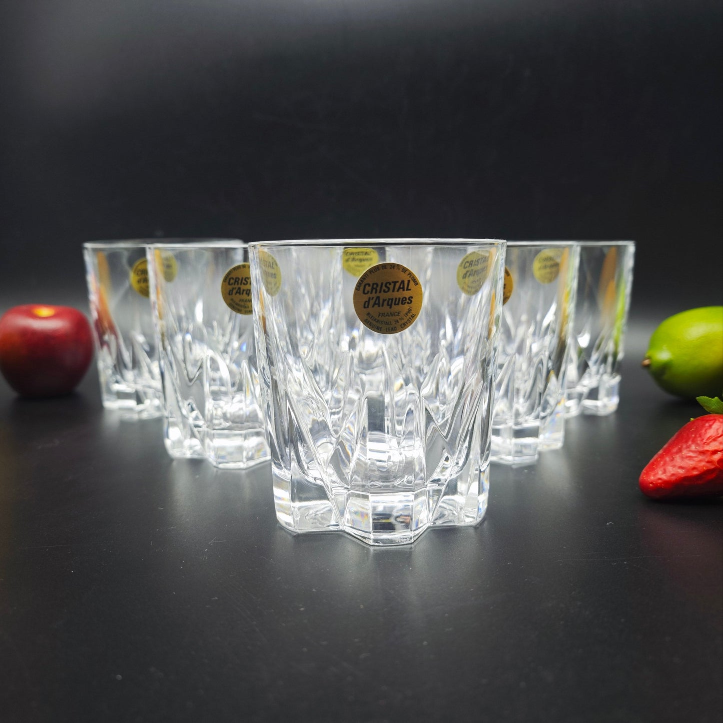 6x Cristal d'Arques Tumbler Whisky Glas Kristallglas Bleikristall vintage Trinkglas