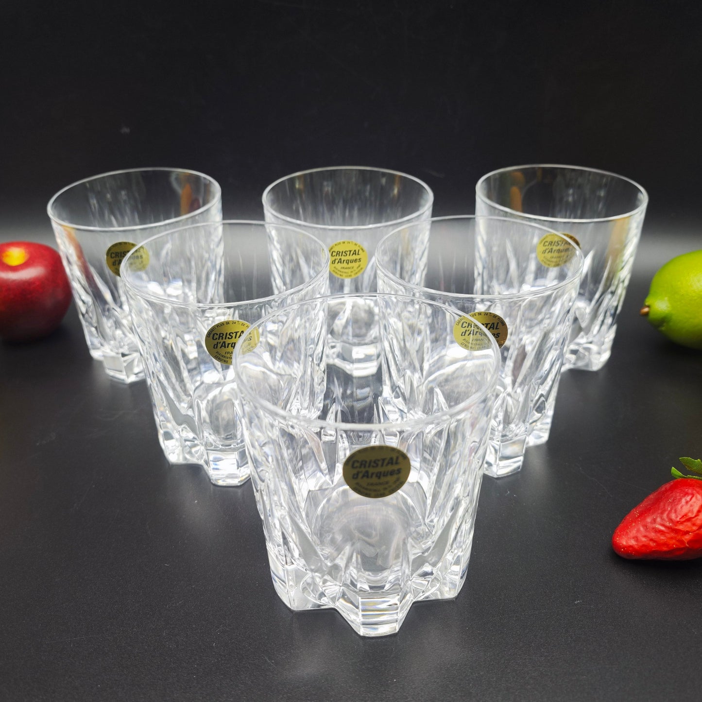 6x Cristal d'Arques Tumbler Whisky Glas Kristallglas Bleikristall vintage Trinkglas