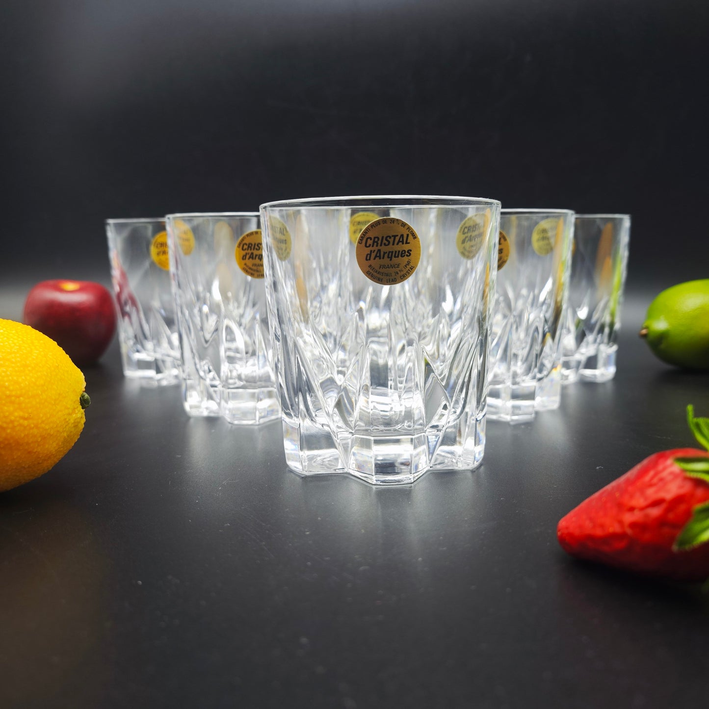 6x Cristal d'Arques Tumbler Whisky Glas Kristallglas Bleikristall vintage Trinkglas