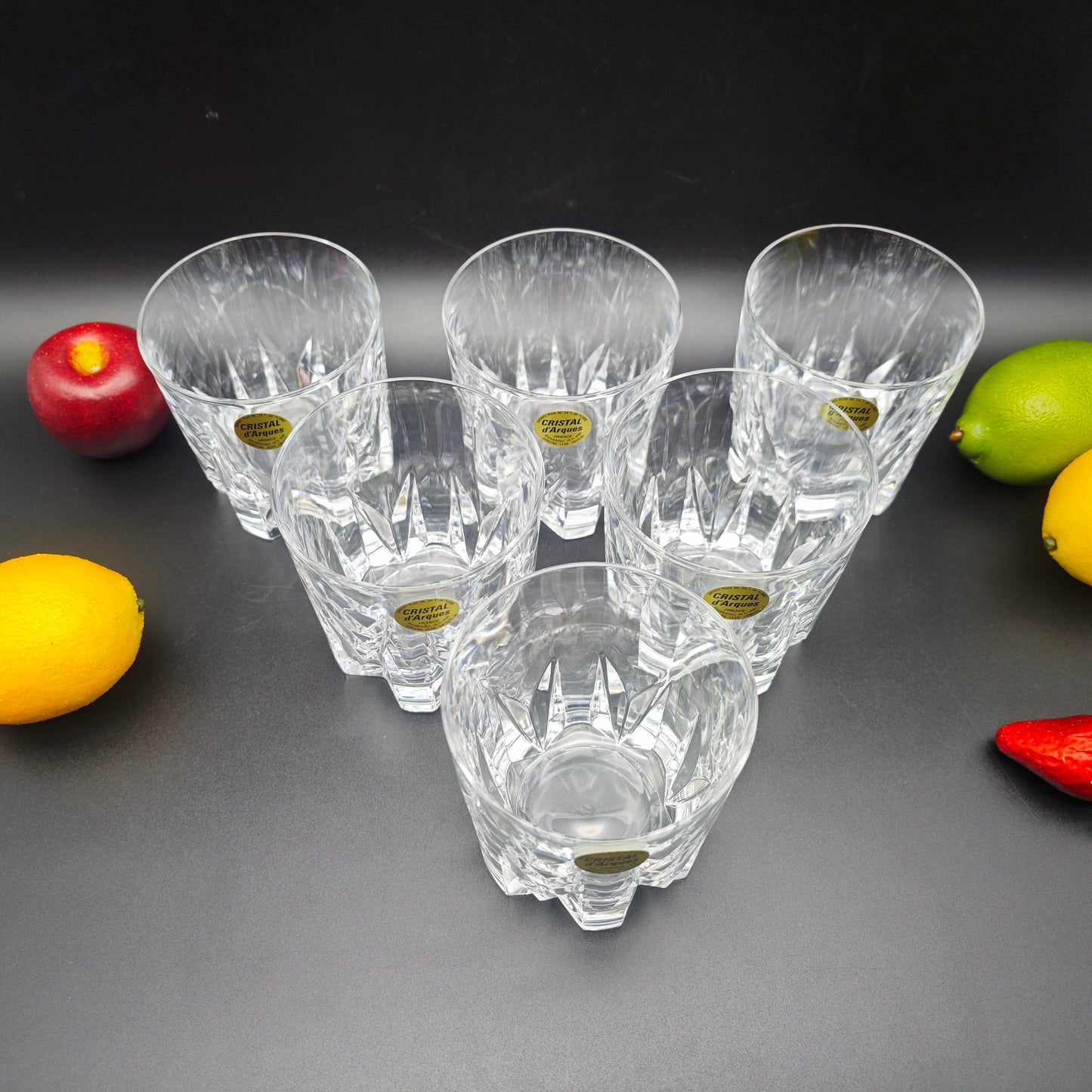 6x Cristal d'Arques Tumbler Whisky Glas Kristallglas Bleikristall vintage Trinkglas