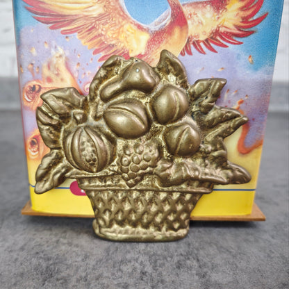 2x Buchstützen Messing Früchtekorb goldfarben massiv gegossen mit Hartfaserplatte 30 cm