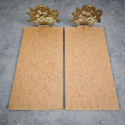 2x Buchstützen Messing Früchtekorb goldfarben massiv gegossen mit Hartfaserplatte 30 cm