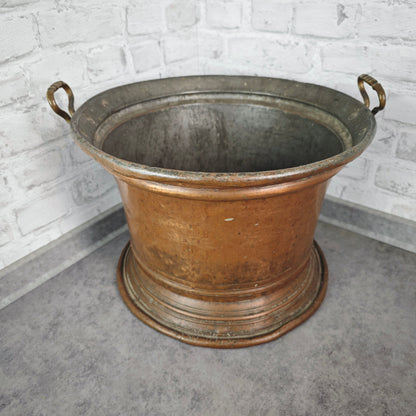 Grande jardinière en cuivre avec poignées en laiton 42 cm jardinière patinée antique décoration de jardin seau bouilloire en cuivre