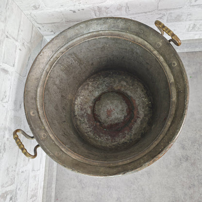 Grande jardinière en cuivre avec poignées en laiton 42 cm jardinière patinée antique décoration de jardin seau bouilloire en cuivre