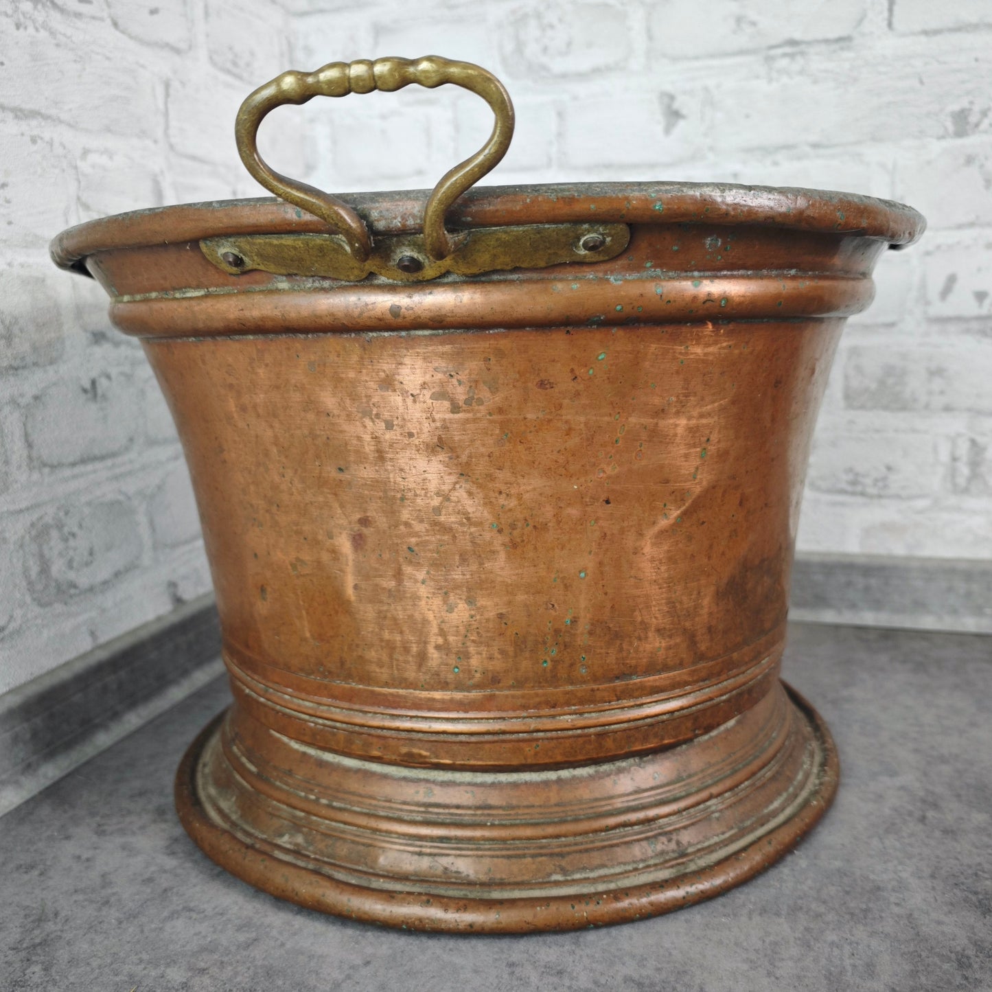 Grande jardinière en cuivre avec poignées en laiton 42 cm jardinière patinée antique décoration de jardin seau bouilloire en cuivre