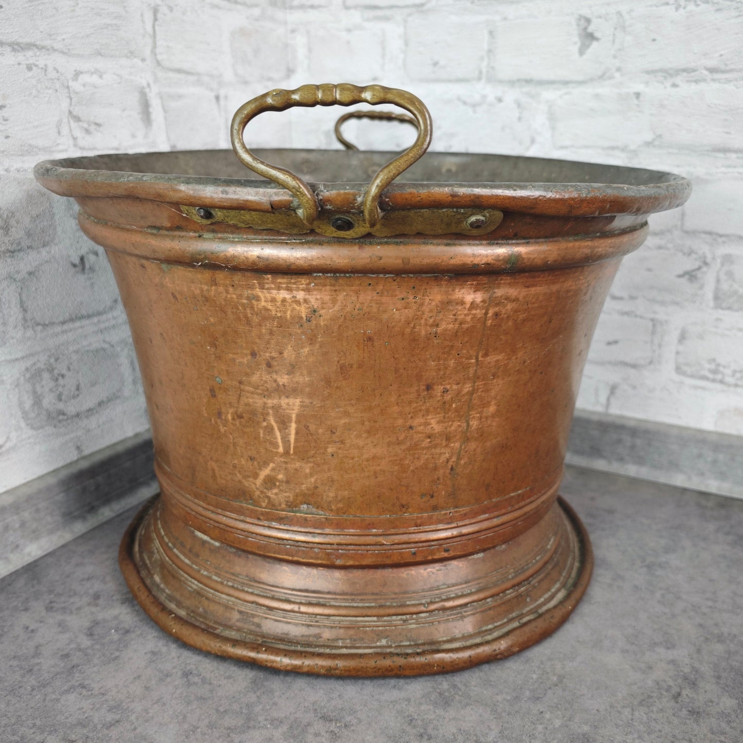Grande jardinière en cuivre avec poignées en laiton 42 cm jardinière patinée antique décoration de jardin seau bouilloire en cuivre