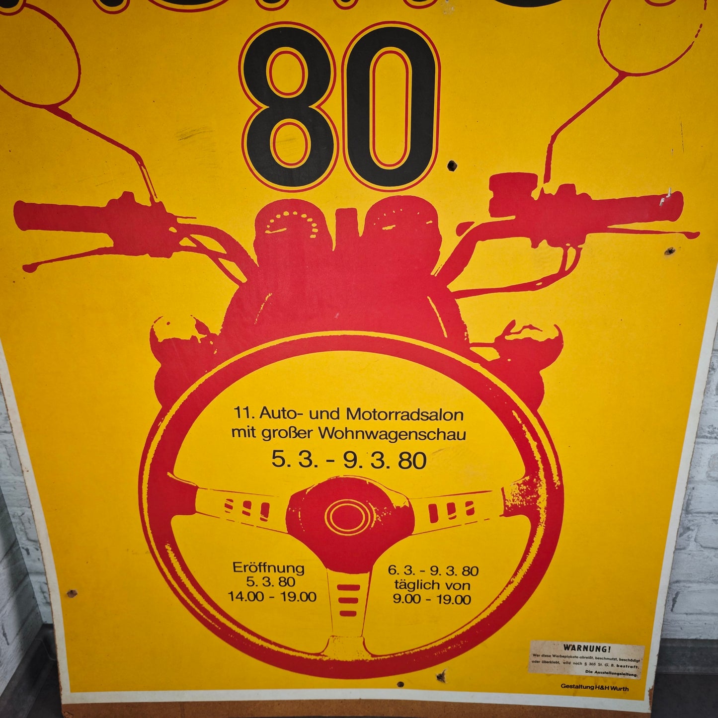 Original advertising poster Aumot 80 Ludwigshafen 1980 Autosalon Motorcycle Salon 70s Design 125 cm
