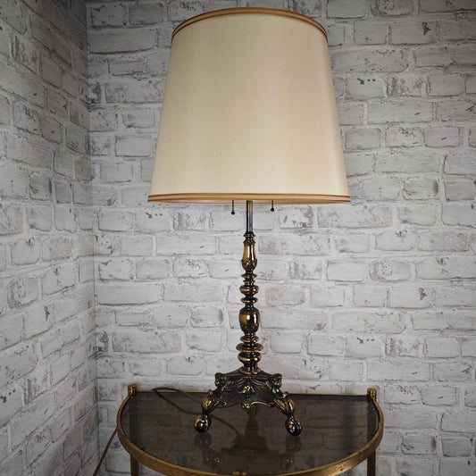 Table lamp brass Empire style with fabric shade and claw feet Hollywood Regency Vintage Baroque light