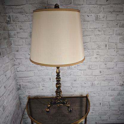 Tischlampe Messing Empire Stil mit Stoffschirm und Klauenfüßen Hollywood Regency Vintage Barock Leuchte