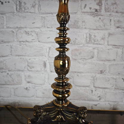 Tischlampe Messing Empire Stil mit Stoffschirm und Klauenfüßen Hollywood Regency Vintage Barock Leuchte