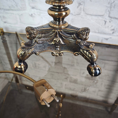 Tischlampe Messing Empire Stil mit Stoffschirm und Klauenfüßen Hollywood Regency Vintage Barock Leuchte