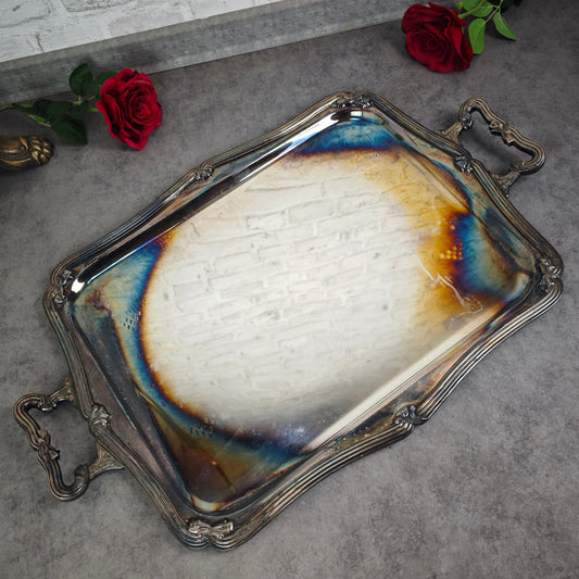 Fracalanza tray silver-plated Art Nouveau Brazil silver plate 64 cm baroque patina decorative serving tray Shabby Chic