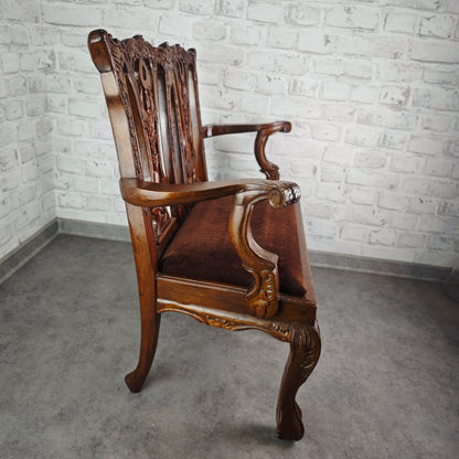 Puppenbank Jugendstil Holz handgeschnitzt mit braunem Samtpolster Antik Möbel Miniatur Handarbeit