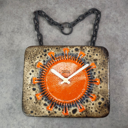 Kienzle Wanduhr Keramik Fat Lava Kette Mid Century Space age orange braun WGP Küchenuhr Loft Popart space age