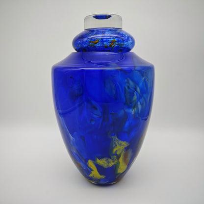 La Rochere Glasurne Studioglas kobaltblau mit Farbfäden Deckelvase Frankreich signiert 27 cm Urne