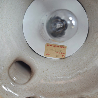 Fat Lava Lampe Tischlampe Beistelltisch Mid Century Keramik West German pottery beige braun Stoffschirm Bordüre midcentury 60ies 70s Boho