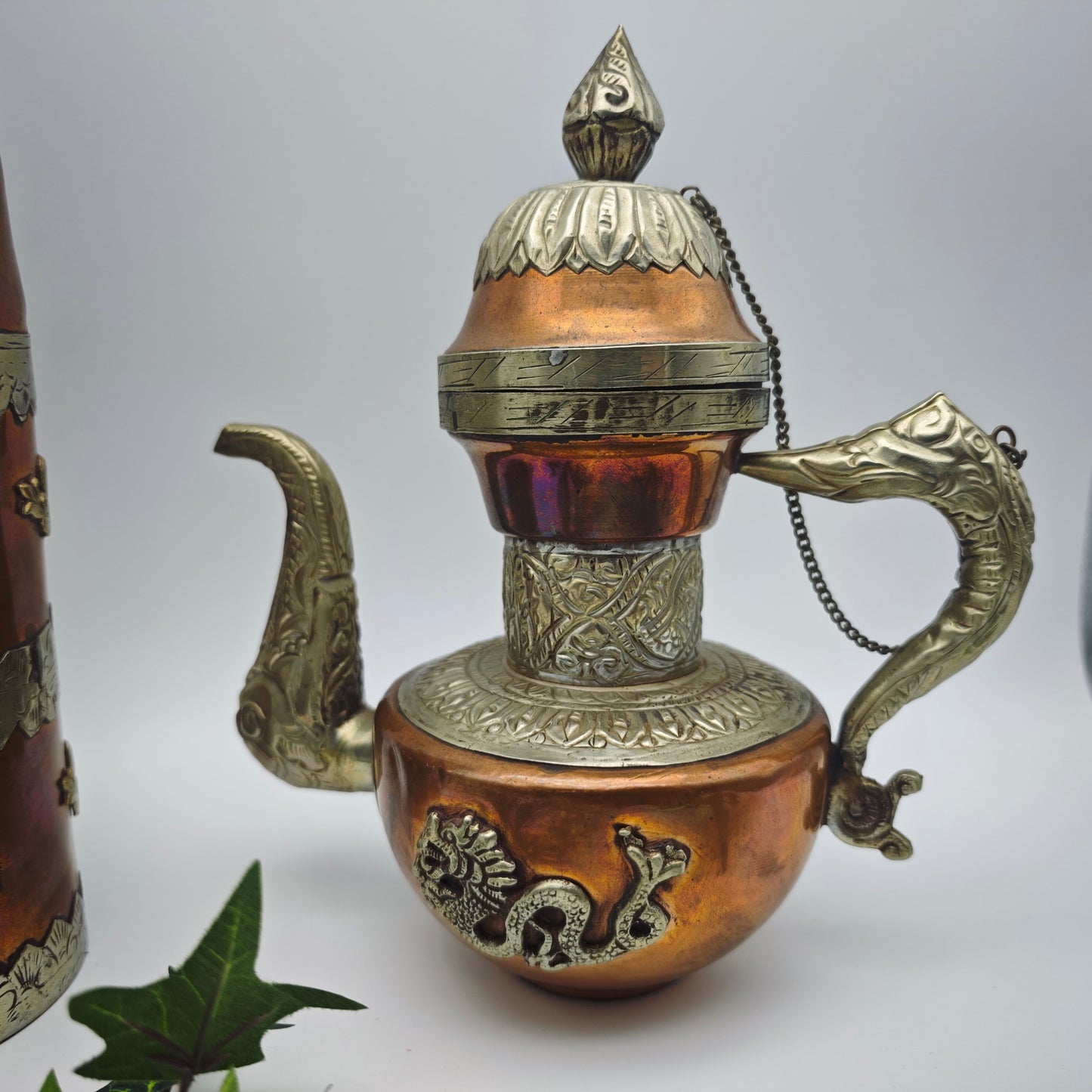 Tibet Nepal Kupfer Messing Kannen Set Drachenmotiv orientalisch Vintage Dekoration 22 cm