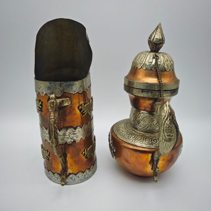 Tibet Nepal Kupfer Messing Kannen Set Drachenmotiv orientalisch Vintage Dekoration 22 cm