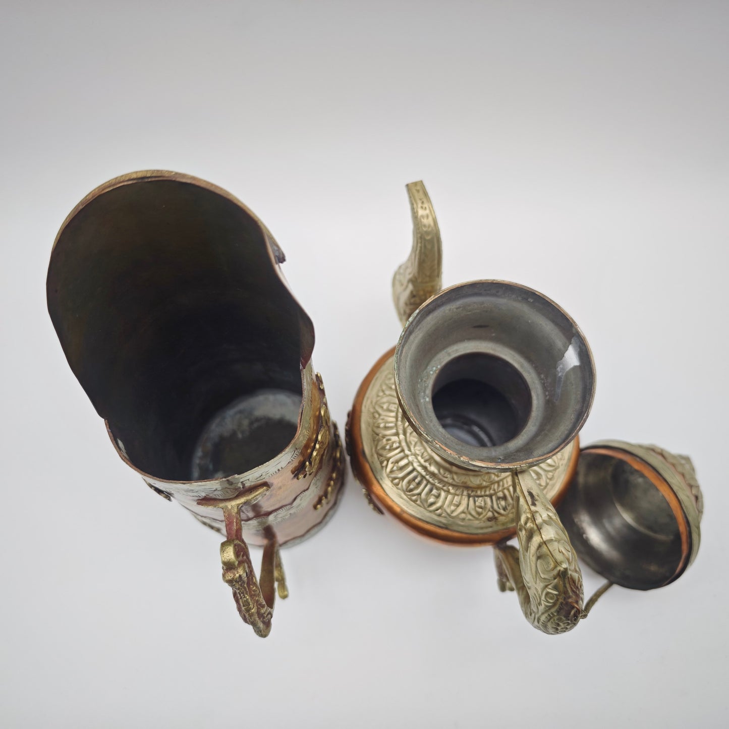 Tibet Nepal Kupfer Messing Kannen Set Drachenmotiv orientalisch Vintage Dekoration 22 cm