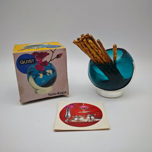 Quist Vario-Kugel 4166 Glas türkis mit OVP drehbar Space Age Anbietschale Vase Eyeball West Germany