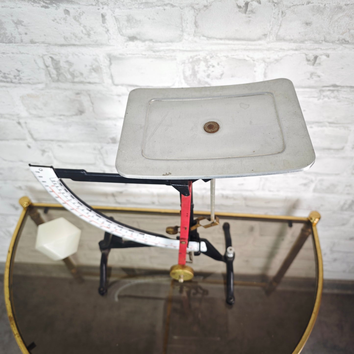 XXL Briefwaage antik Eisenguss Emaille Anzeige Feinwaage bis 2 kg mechanisch vintage
