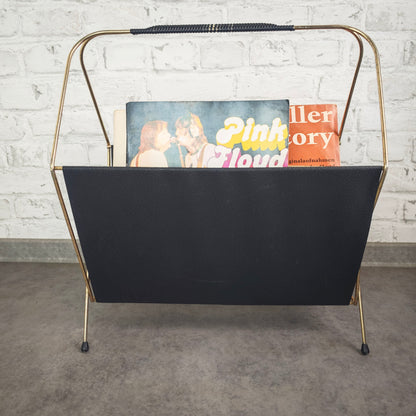 Zeitschriftenhalter Metall schwarz gold Midcentury LP Ständer vintage string Ära