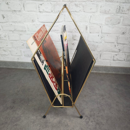 Zeitschriftenhalter Metall schwarz gold Midcentury LP Ständer vintage string Ära
